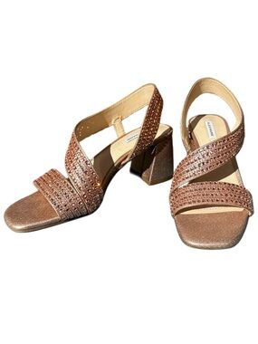 Alex Marie Crystals Rose Gold Strappy Slingback Sandals rhinestones New size 6